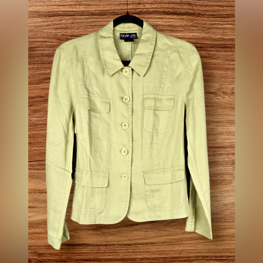Style & Co. Linen Green Button Down Shirt with Classic Lapel💕